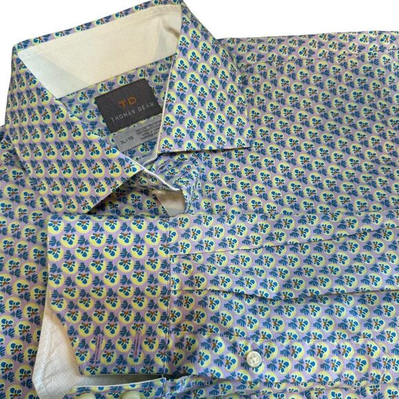 Thomas Dean Men’s XL Geometric Floral Dress Shirt Long Sleeve Cotton Button Down - Picture 1 of 7